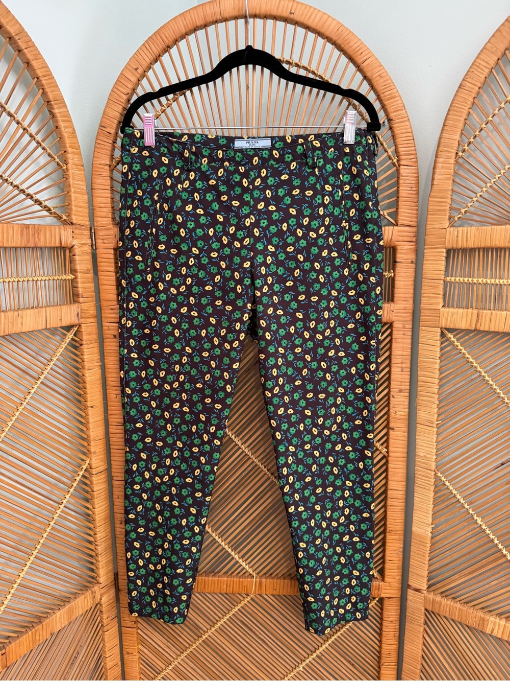 PRADA Floral Slim Fit Ankle Trousers, Size 8